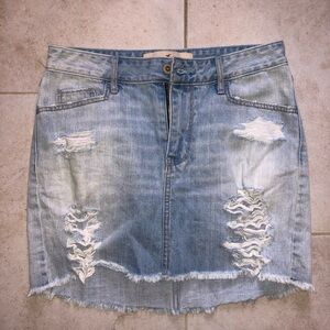 denim jean skirt- light distressed denim